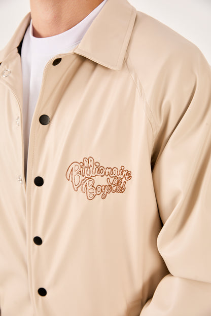 X-2013 Mens Coaches Jacket Beige Snap Button Embroidered Back and Chest Elastic Cuffs