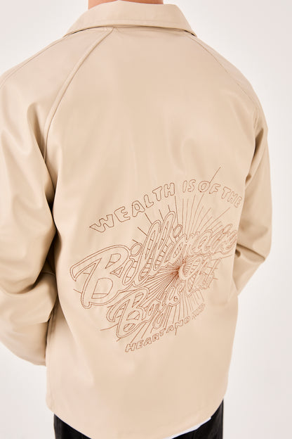 X-2013 Mens Coaches Jacket Beige Snap Button Embroidered Back and Chest Elastic Cuffs