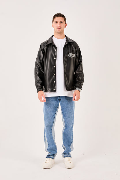 X-2013 Mens Coaches Jacket Black Snap Button Embroidered Back and Chest Elastic Cuffs