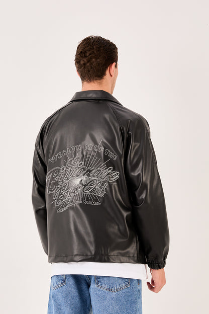 X-2013 Mens Coaches Jacket Black Snap Button Embroidered Back and Chest Elastic Cuffs