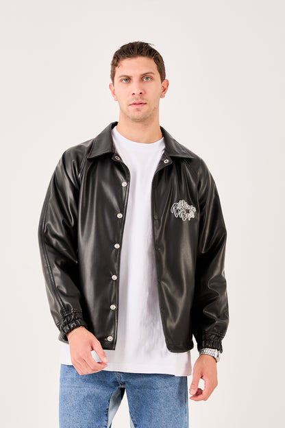 X-2013 Mens Coaches Jacket Black Snap Button Embroidered Back and Chest Elastic Cuffs