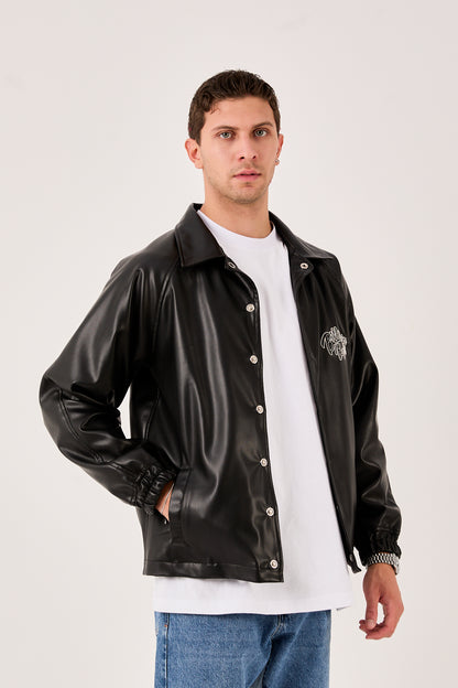 X-2013 Mens Coaches Jacket Black Snap Button Embroidered Back and Chest Elastic Cuffs
