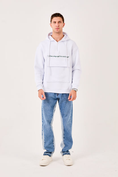 X-4005 Men’s Hoodie in LIGHT BLUE – Oversized Fit, Fleece Inside, Half-Zip, Kangaroo Pocket