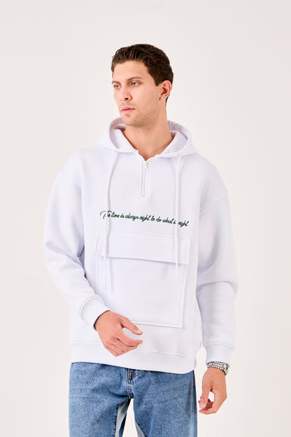 X-4005 Men’s Hoodie in LIGHT BLUE – Oversized Fit, Fleece Inside, Half-Zip, Kangaroo Pocket