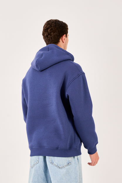 X-4005 Men’s Hoodie in NAVY – Oversized Fit, Fleece Inside, Half-Zip, Kangaroo Pocket