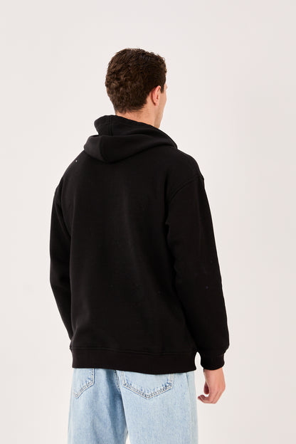 X-4005 Men’s Hoodie in BLACK – Oversized Fit, Fleece Inside, Half-Zip, Kangaroo Pocket