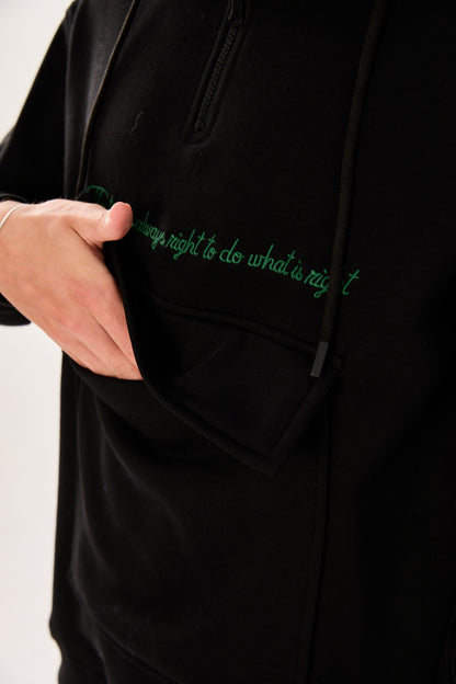 X-4005 Men’s Hoodie in BLACK – Oversized Fit, Fleece Inside, Half-Zip, Kangaroo Pocket