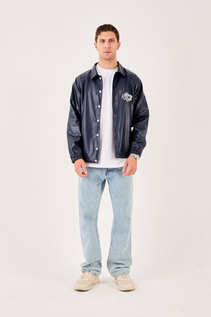 X-2013 Mens Coaches Jacket Navy Snap Button Embroidered Back and Chest Elastic Cuffs