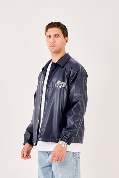 X-2013 Mens Coaches Jacket Navy Snap Button Embroidered Back and Chest Elastic Cuffs