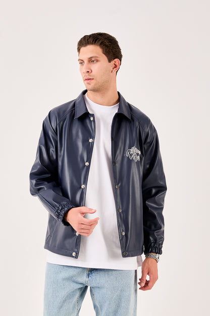 X-2013 Mens Coaches Jacket Navy Snap Button Embroidered Back and Chest Elastic Cuffs