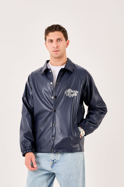 X-2013 Mens Coaches Jacket Navy Snap Button Embroidered Back and Chest Elastic Cuffs
