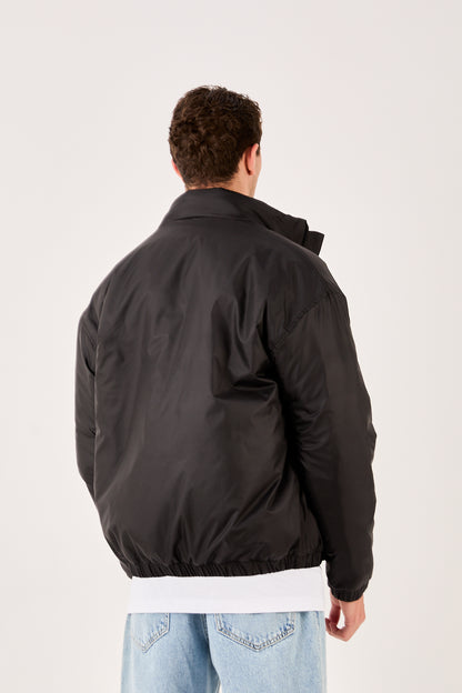 X-2008 Mens Lightweight Puffer Jacket Beige Zip Front Stand Collar Elastic Hem