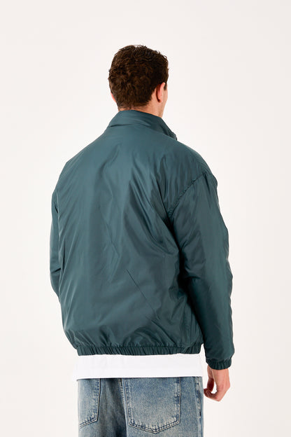 X-2008 Mens Lightweight Puffer Jacket Green Zip Front Stand Collar Elastic Hem