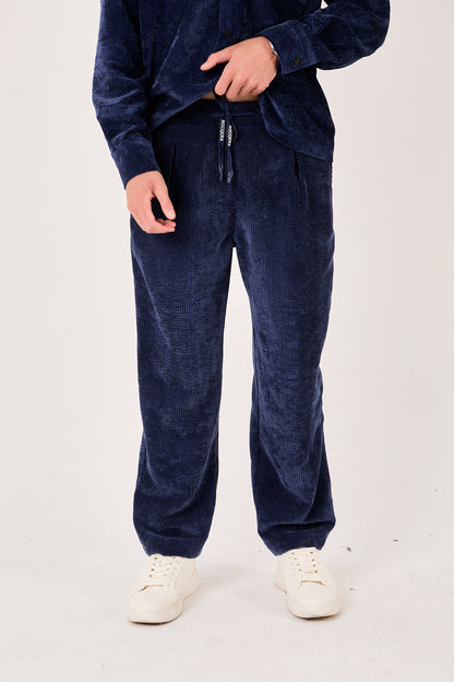 X-1004 Men’s Corduroy Pants – Navy | Elastic Drawstring Waist, Relaxed Straight Fit, 100% Polyester