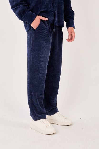 X-1004 Men’s Corduroy Pants – Navy | Elastic Drawstring Waist, Relaxed Straight Fit, 100% Polyester