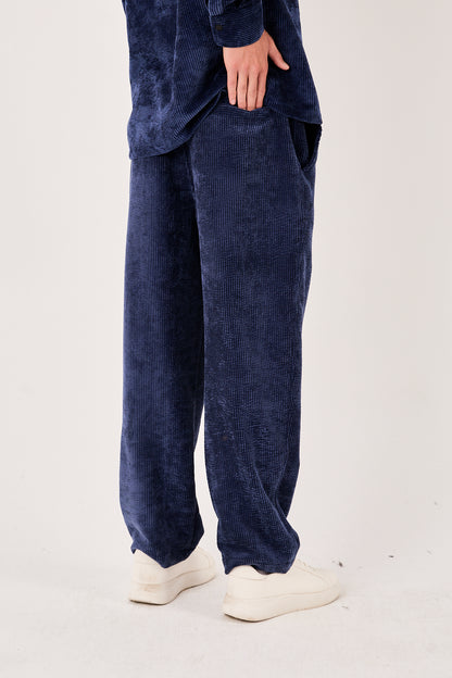 X-1004 Men’s Corduroy Pants – Navy | Elastic Drawstring Waist, Relaxed Straight Fit, 100% Polyester
