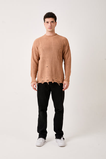 Camel Distressed Knit Sweater – 07