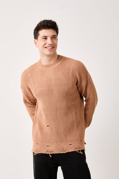 Camel Distressed Knit Sweater – 07