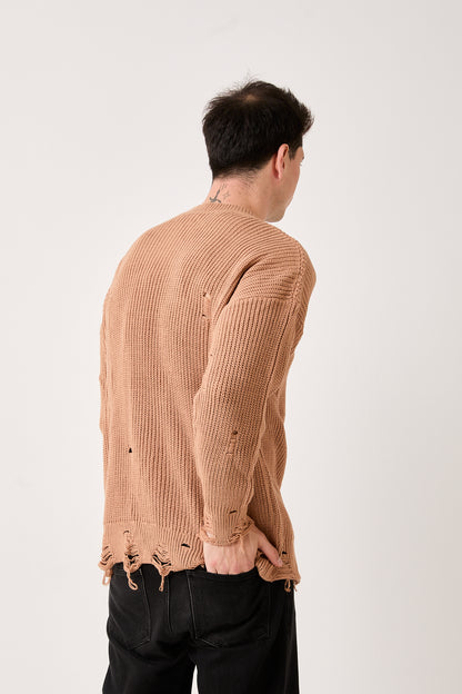 Camel Distressed Knit Sweater – 07
