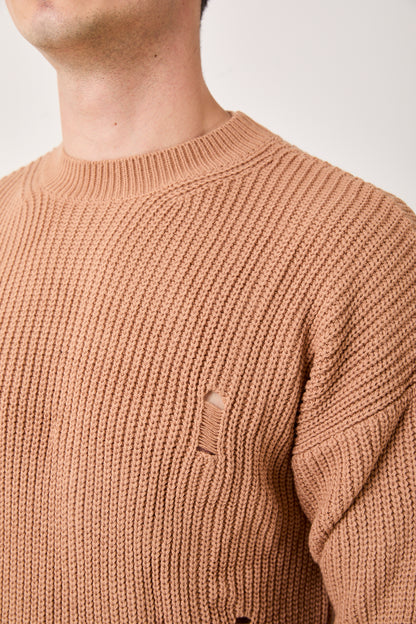 Camel Distressed Knit Sweater – 07