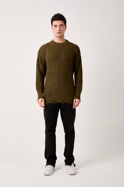 07 – Khaki Distressed Knit Sweater