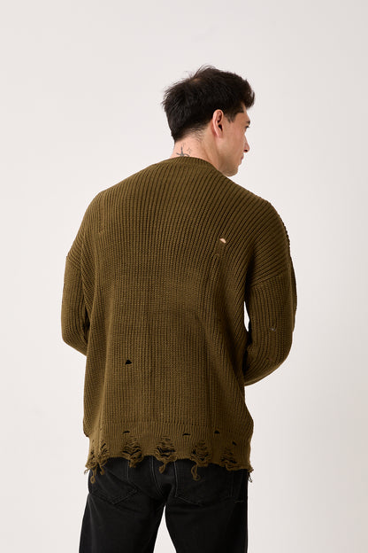 07 – Khaki Distressed Knit Sweater
