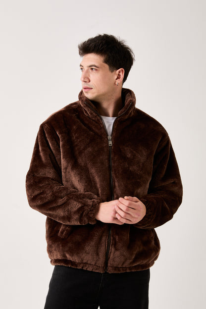 5811 Brown Plush Zip-Up Jacket