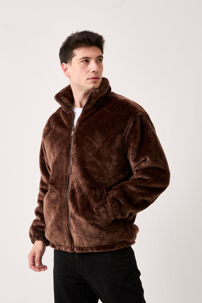 5811 Brown Plush Zip-Up Jacket