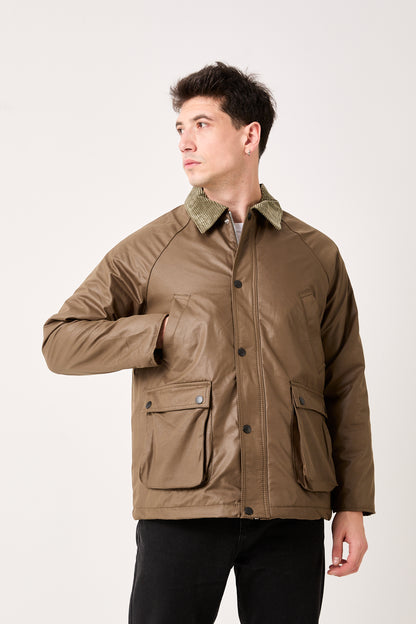 Khaki Waxed Jacket with Corduroy Collar – 5850