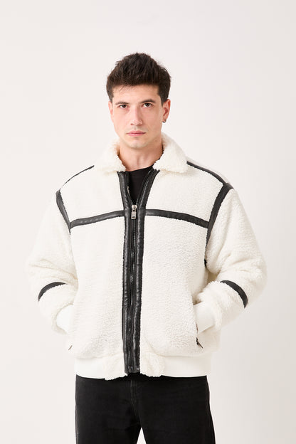 5822 – White Sherpa Jacket with Black Details