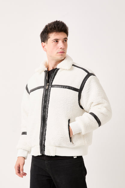 5822 – White Sherpa Jacket with Black Details