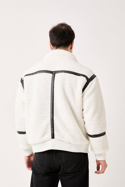 5822 – White Sherpa Jacket with Black Details