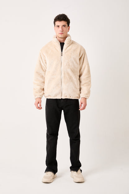 5811 Beige Plush Zip-Up Jacket