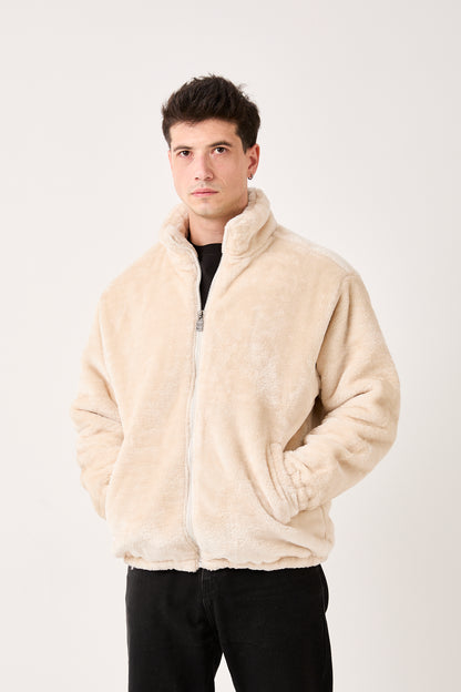 5811 Beige Plush Zip-Up Jacket