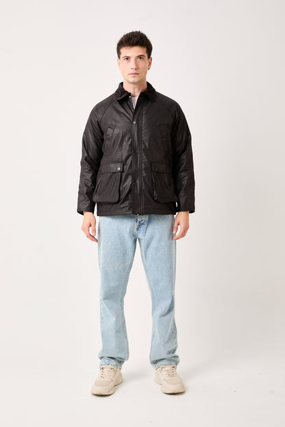Black Waxed Jacket with Corduroy Collar – 5850