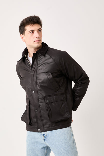 Black Waxed Jacket with Corduroy Collar – 5850