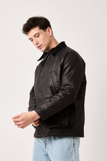 Black Waxed Jacket with Corduroy Collar – 5850