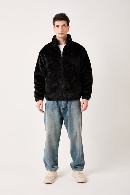 5811 Black Plush Zip-Up Jacket