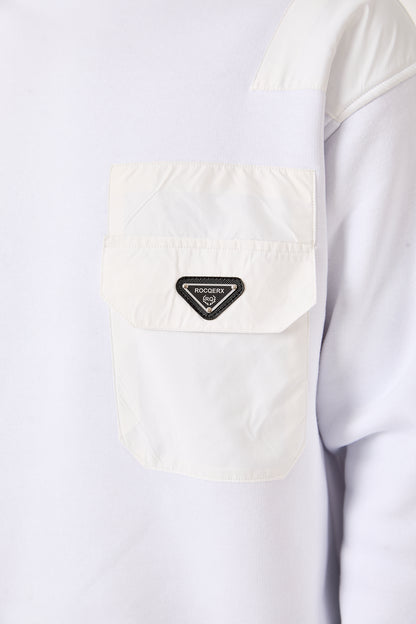 X-4006 Oversized Sweatshirt with Zipped Pocket – White | 3-Thread Brushed Fleece