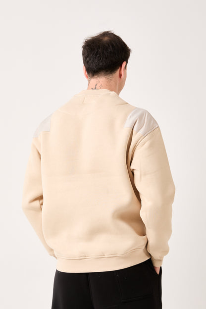 X-4006 Oversized Sweatshirt with Zipped Pocket – Beige | 3-Thread Brushed Fleece