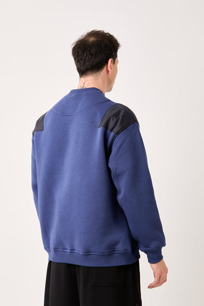 X-4006 Oversized Sweatshirt with Contrast Shoulder Panels & Zipped Chest Pocket – Navy | 3-Thread Brushed Fleece