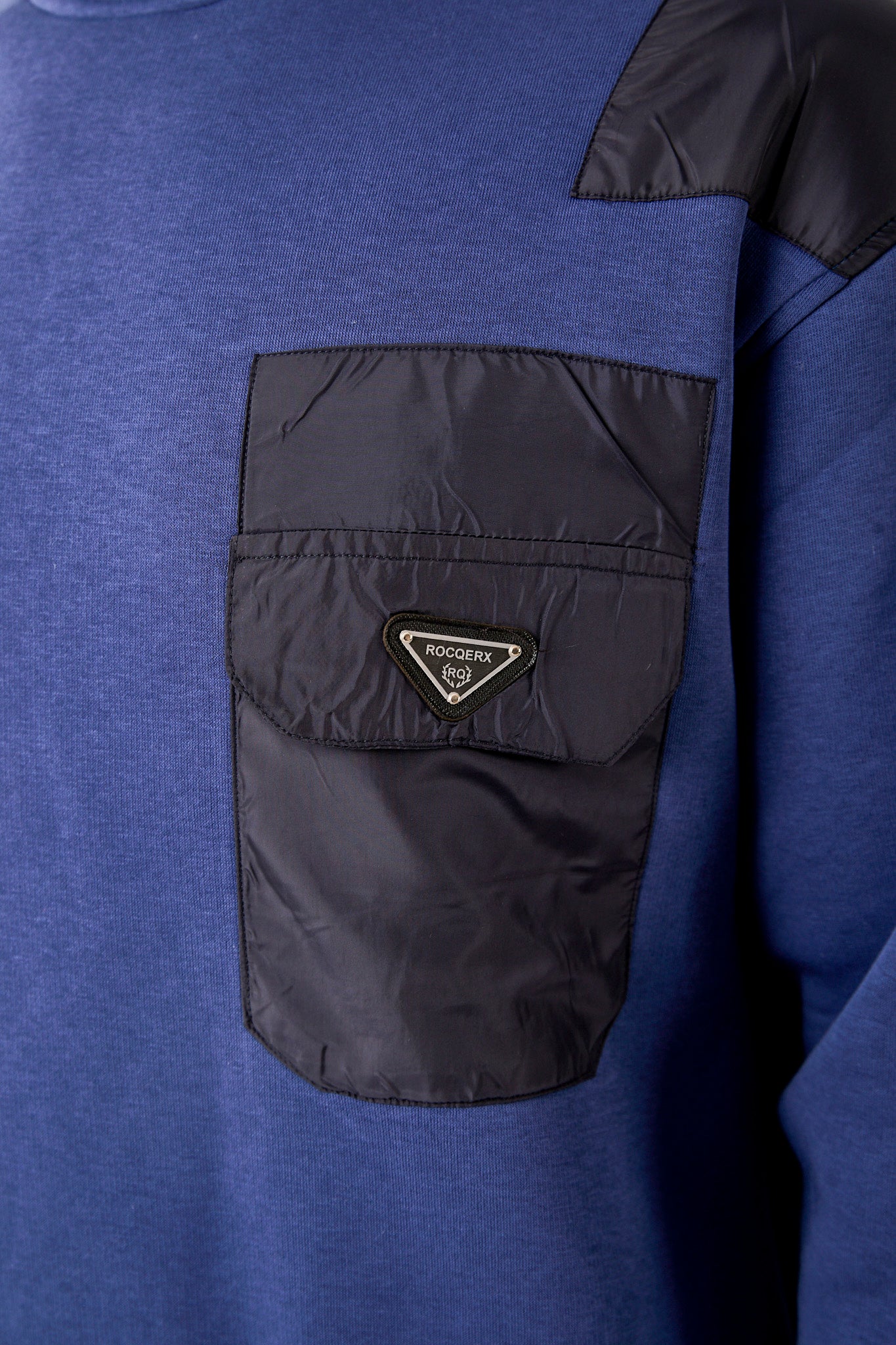 X-1005 Oversized Sweatshirt with Contrast Shoulder Panels & Zipped Chest Pocket – Navy | 3-Thread Brushed Fleece