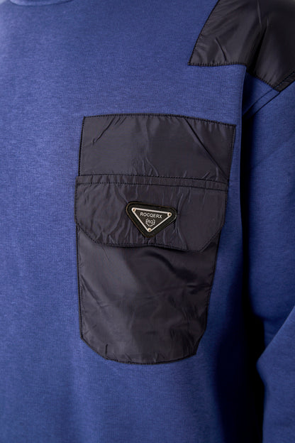 X-4006 Oversized Sweatshirt with Contrast Shoulder Panels & Zipped Chest Pocket – Navy | 3-Thread Brushed Fleece