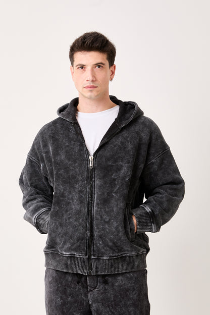 Washed Black Zip-Up Hoodie – X-2002