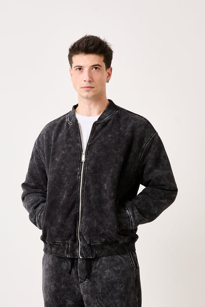 Washed Black Zip-Up Bomber Sweatshirt – X-2003