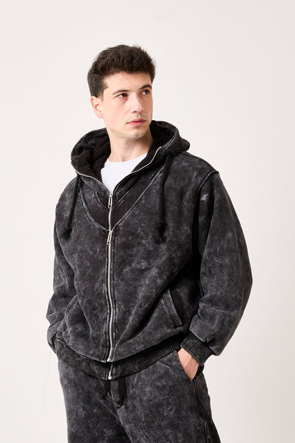 X-4003 Double-Zip Lined Washed Brushed Fleece Jacket