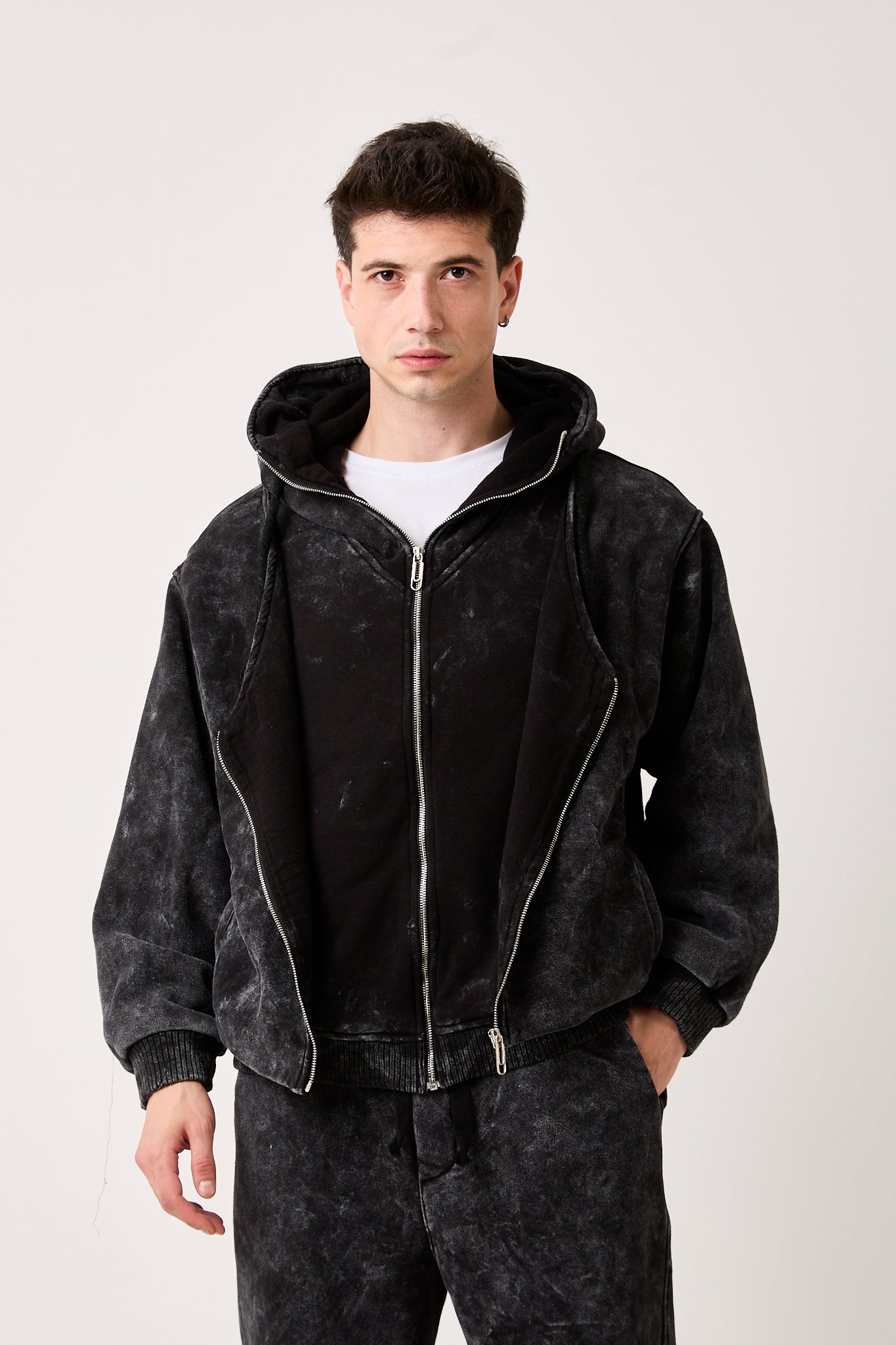 X-4003 Double-Zip Lined Washed Brushed Fleece Jacket X-1003 – Washed Black Wide-Leg Sweatpants