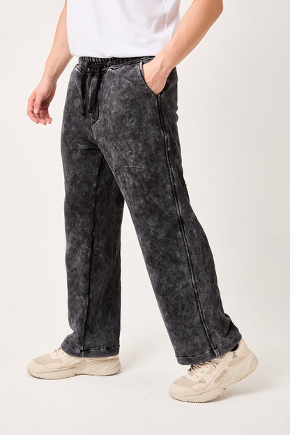 X-1003 – Washed Black Wide-Leg Sweatpants
