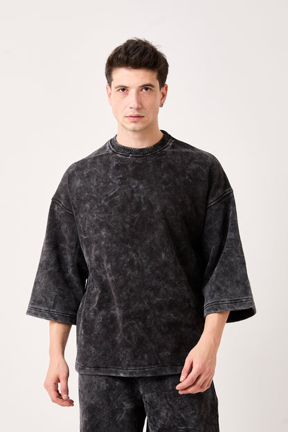 X-4001 – Washed Black ¾ Sleeve Oversized Sweatshirt