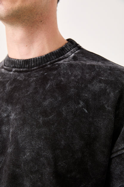 X-4001 – Washed Black ¾ Sleeve Oversized Sweatshirt